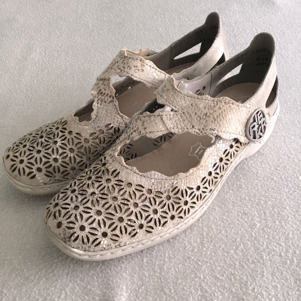 Rieker Dorris Beige Metallic Leather Mary Jane Sneakers, size 6 EU 37